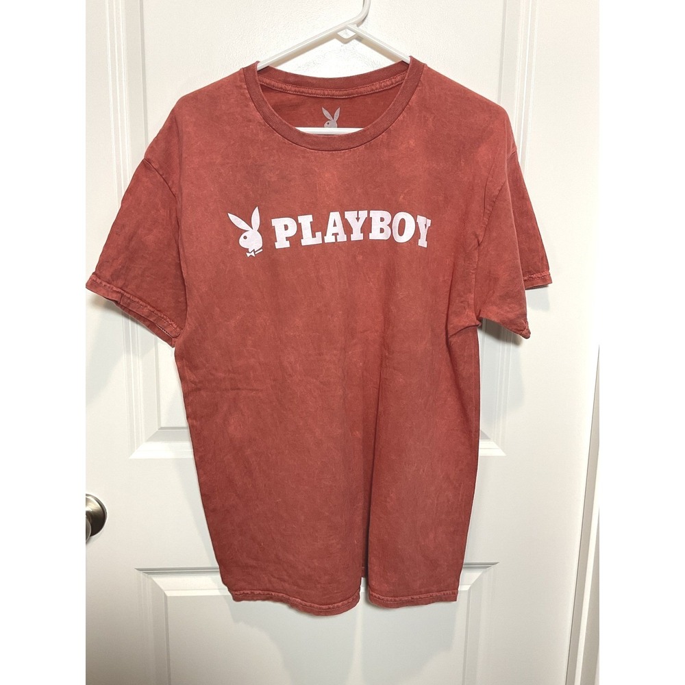 NWOT Playboy Bunny Logo Graphic T Shirt Red Washed Large Retro Faded Top